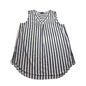 Adrianna Papell Womens Sleeveless Striped V-Neck Blouse Top S White Navy Blue